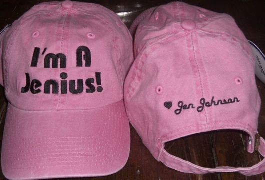 Light pink hat w/ black printing <3 Jen Johnson on back size adjustable